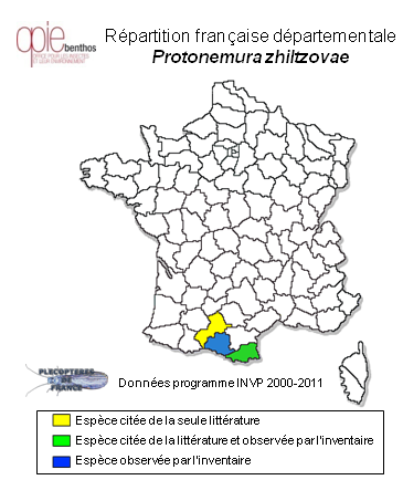 Carte de distribution de Protonemura zhiltzovae Vinçon & Ravizza, 2005 *