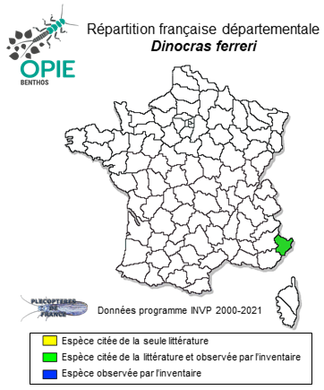 Carte de distribution de Dinocras ferreri (Pictet, 1841)
