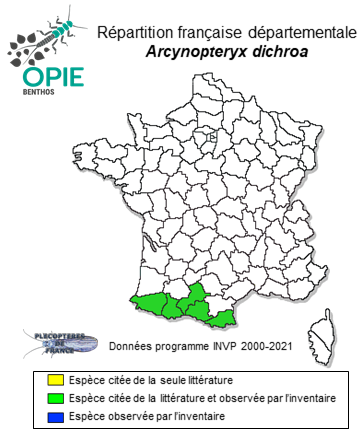 Carte de distribution de Arcynopteryx dichroa (MacLachlan, 1872)