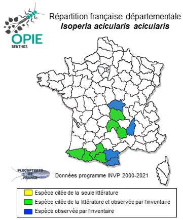 Carte de distribution de Isoperla acicularis acicularis (Despax, 1936)