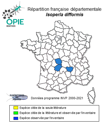 Carte de distribution de Isoperla difformis (Klapálek, 1909)