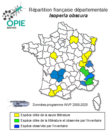 Carte de distribution de Isoperla obscura (Zetterstedt, 1840)