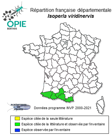 Carte de distribution de Isoperla viridinervis (Pictet, 1865) *