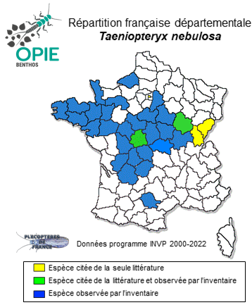 Carte de distribution de Taeniopteryx nebulosa (Linnaeus,1758)