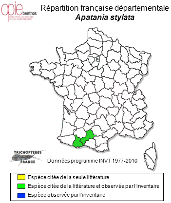 Carte de distribution de Apatania stylata Navás, 1916