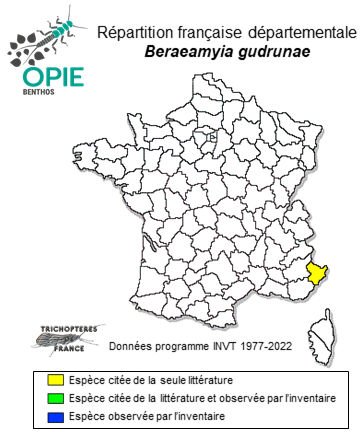 Carte de distribution de Beraeamyia gudrunae Malicky, 2002