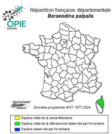 Carte de distribution de Beraeodina palpalis Mosely,1931