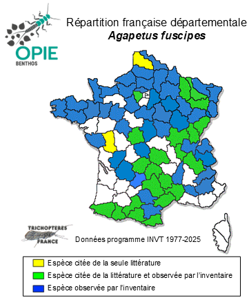 Carte de distribution de Agapetus fuscipes Curtis, 1834