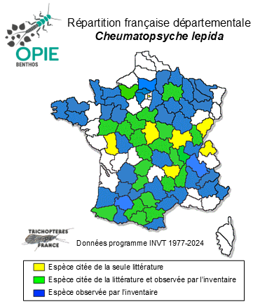 Carte de distribution de Cheumatopsyche lepida (Pictet, 1834)