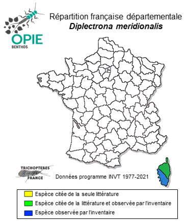 Carte de distribution de Diplectrona meridionalis (Hagen, 1864)
