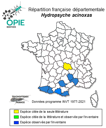 Carte de distribution de Hydropsyche acinoxas Malicky, 1981