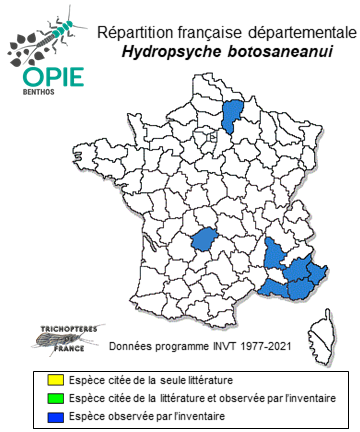 Carte de distribution de Hydropsyche botosaneanui Marinkovic-Gospodnetic, 1966