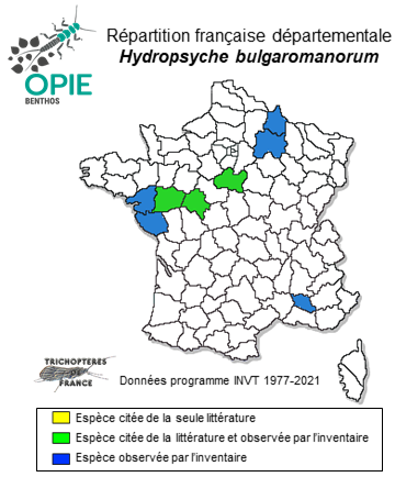 Carte de distribution de Hydropsyche bulgaromanorum Malicky, 1977