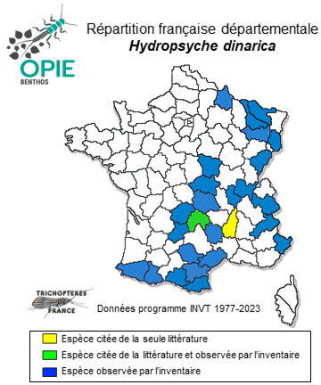 Carte de distribution de Hydropsyche dinarica Marinkovic-Gospodnetic, 1979