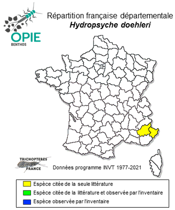 Carte de distribution de Hydropsyche doehleri Tobias, 1972