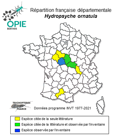 Carte de distribution de Hydropsyche ornatula MacLachlan, 1878