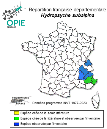 Carte de distribution de Hydropsyche subalpina Botosaneanu & Giudicelli, 2004