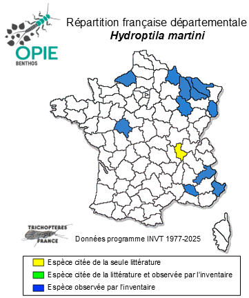 Carte de distribution de Hydroptila martini Marshall,1977