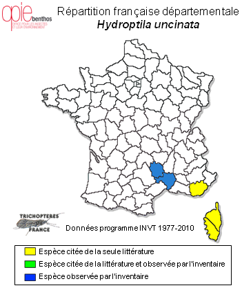 Carte de distribution de Hydroptila uncinata Morton, 1893