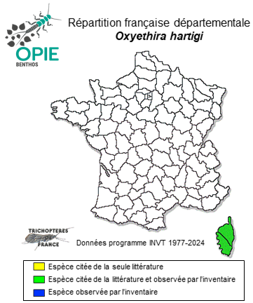 Carte de distribution de Oxyethira hartigi Moretti, 1981