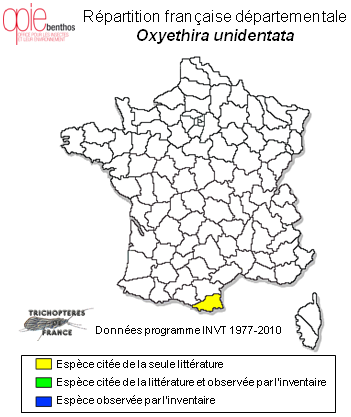 Carte de distribution de Oxyethira unidentata MacLachlan, 1884