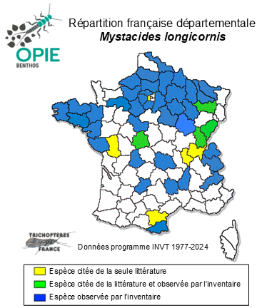 Carte de distribution de Mystacides longicornis (Linnæus,1758 )