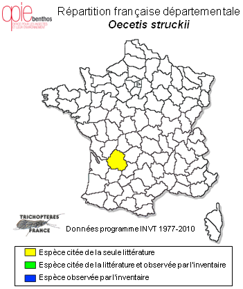 Carte de distribution de Oecetis struckii Klapálek, 1903