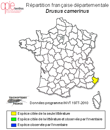 Carte de distribution de Drusus camerinus Moretti, 1981