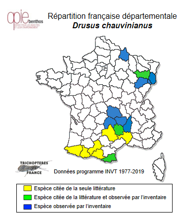 Carte de distribution de Drusus chauvinianus (Stein, 1874)