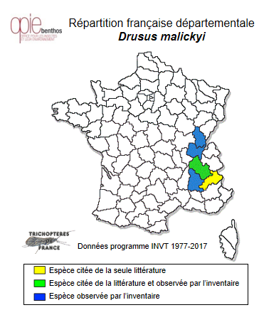 Carte de distribution de Drusus malickyi  (Sipahiler, 1992)