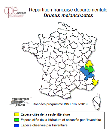 Carte de distribution de Drusus melanchaetes McLachlan, 1876