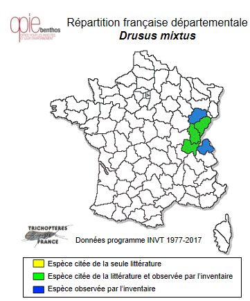 Carte de distribution de Drusus mixtus (Pictet, 1834)
