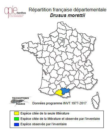 Carte de distribution de Drusus morettii Malicky, 2004