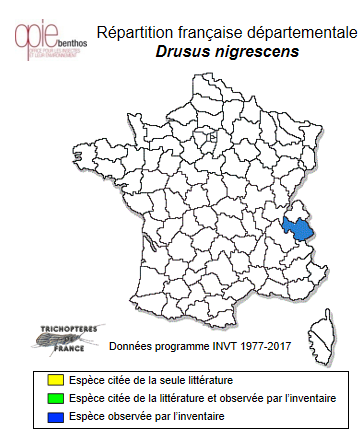 Carte de distribution de Drusus nigrescens Meyer-Dür, 1875