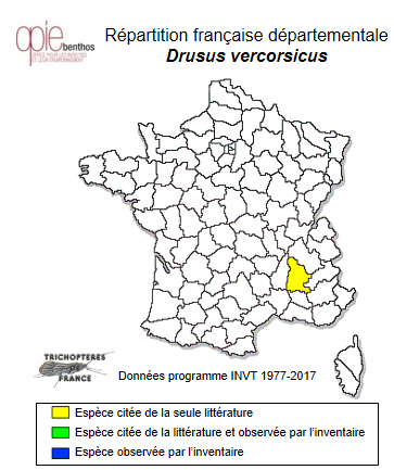 Carte de distribution de Drusus vercorsica (Botosaneanu & Dumont, 2003)