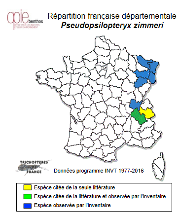 Carte de distribution de Pseudopsilopteryx zimmeri (MacLachlan, 1876)