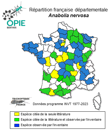 Carte de distribution de Anabolia nervosa (Curtis, 1834)