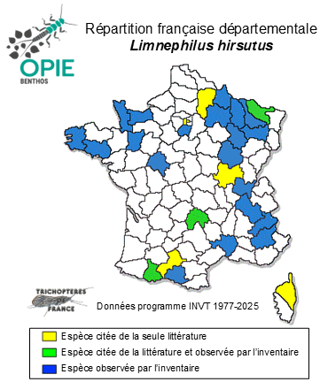 Carte de distribution de Limnephilus hirsutus (Pictet, 1834)