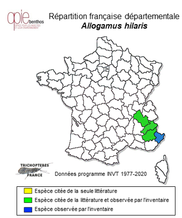 Carte de distribution de Allogamus hilaris (MacLachlan, 1876)