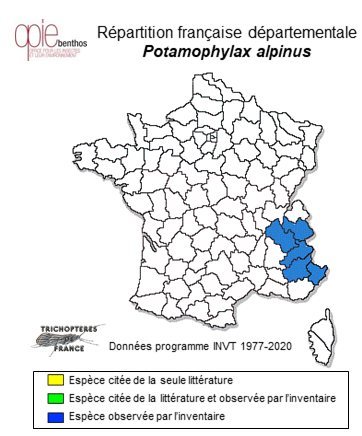 Carte de distribution de Potamophylax alpinus Tobias, 1994