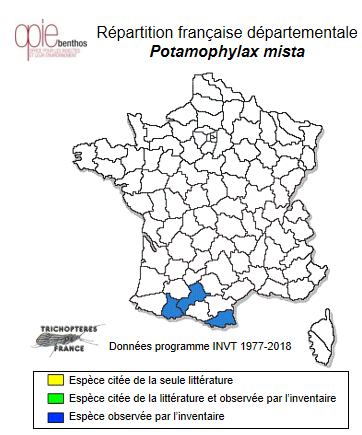 Carte de distribution de Potamophylax mista (Navás, 1918)