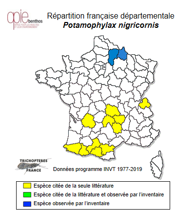 Carte de distribution de Potamophylax nigricornis (Pictet, 1834)