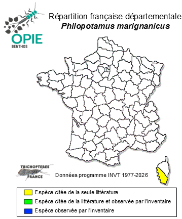 Carte de distribution de Philopotamus marignanicus Oláh, 2026