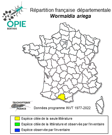 Carte de distribution de Wormaldia ariega Oláh & Vinçon, 2022
