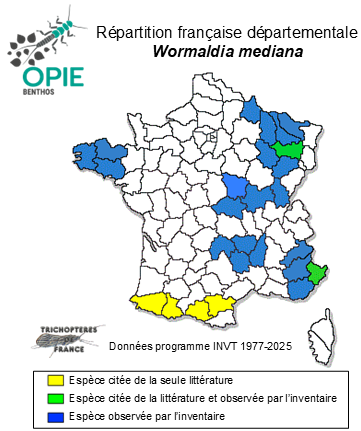Carte de distribution de Wormaldia mediana McLachlan, 1878