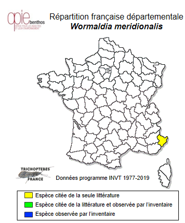 Carte de distribution de Wormaldia meridionalis Vaillant, 1974