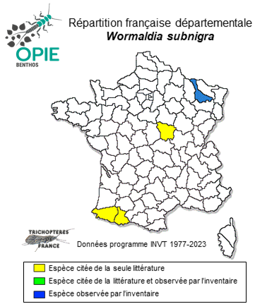 Carte de distribution de Wormaldia subnigra McLachlan, 1865