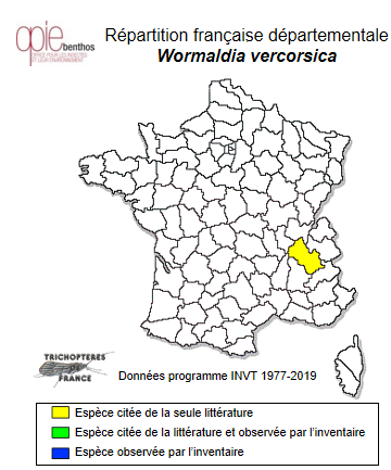 Carte de distribution de Wormaldia vercorsica Vaillant, 1974