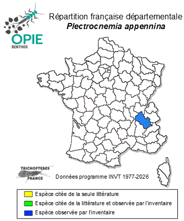 Carte de distribution de Plectrocnemia appennina McLachlan, 1884