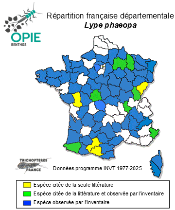 Carte de distribution de Lype phaeopa (Stephens, 1836)